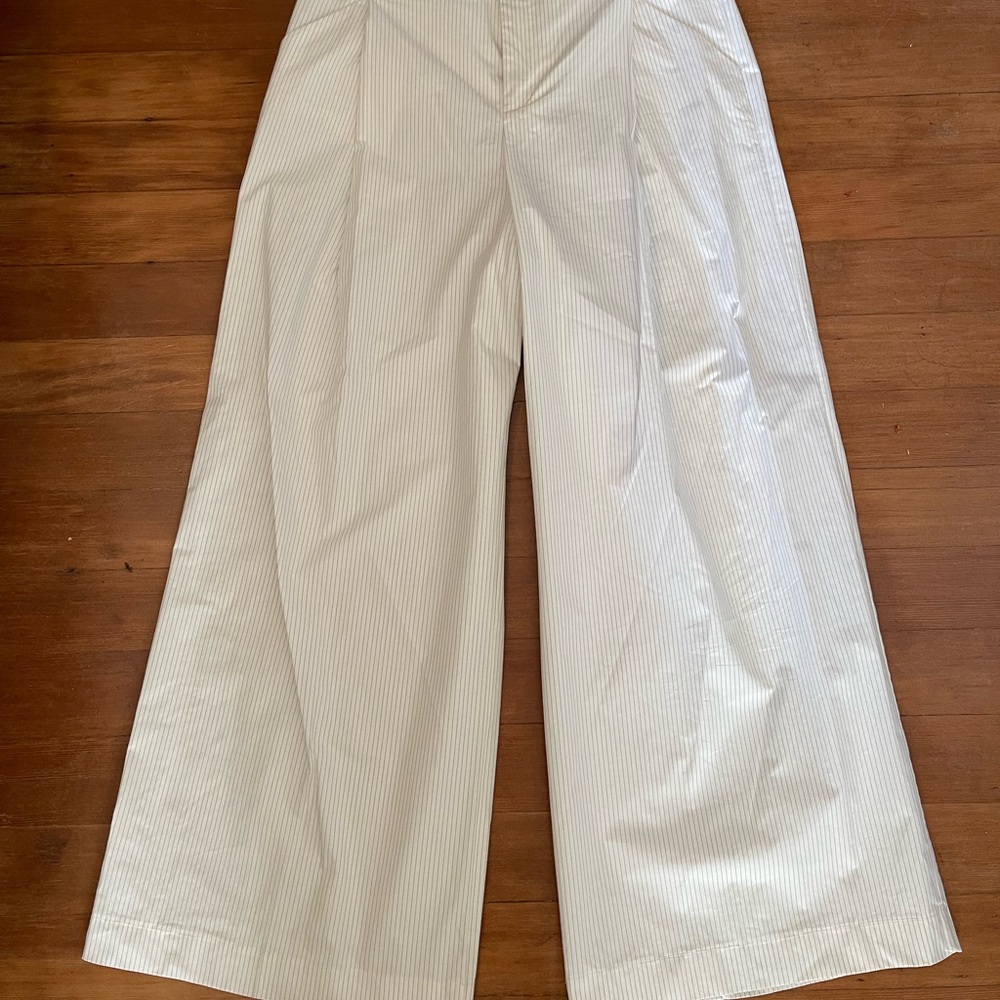 Zara Off-White Striped Trousers